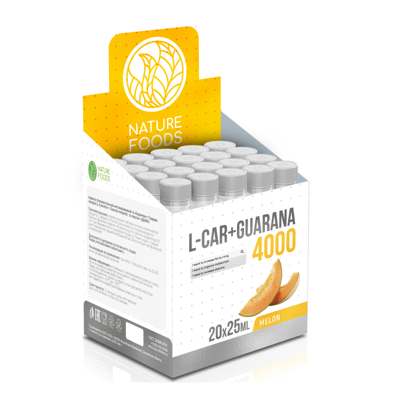 Карнитин Nature Foods L-Carnitine+Guarana 4000 мг 20 шт 25 мл
